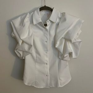 Button Up White Blouse with Dramatic Sleeves